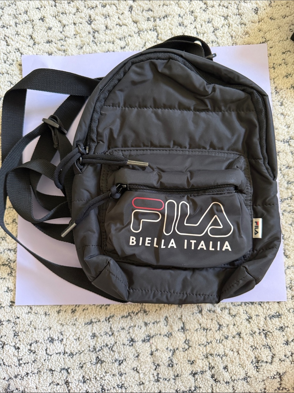 FILA Black Padded Crossbody Sling Bag with Logo